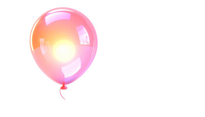 Shiny pink balloon with orange center floating against a black background