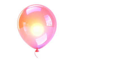Shiny pink balloon with orange center floating against a black background