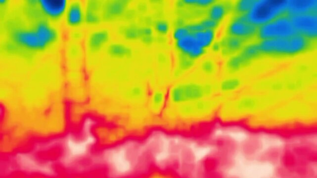 A man walks through the woods, parkland. Image from thermal imager device.