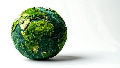 Vibrant green textured sphere depicting Earth, symbolizing ecological health, sustainability, and environmental care on a clean, bright background