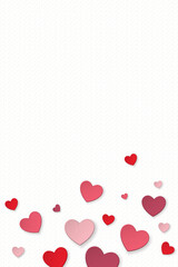 3d paper various colors heart shape floated on white bond paper texture background have blank space