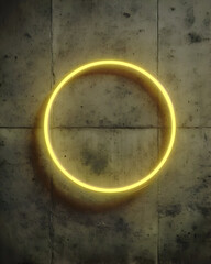 Neon Circular Light Installation on Textured Wall