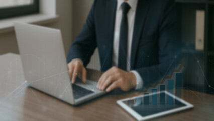 A businessman is analyzing data to plan business strategies for investment.