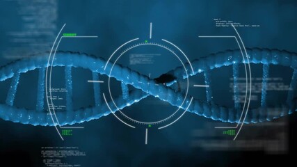 Futuristic technology interface displaying molecular analysis with scanning HUD and floating code - Powered by Adobe