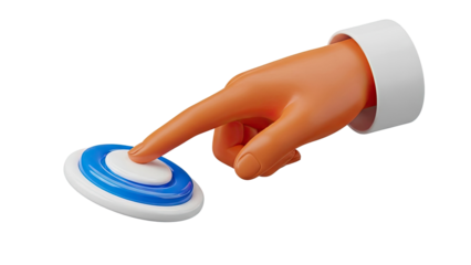 3D Hand Pushing Blue and White Button