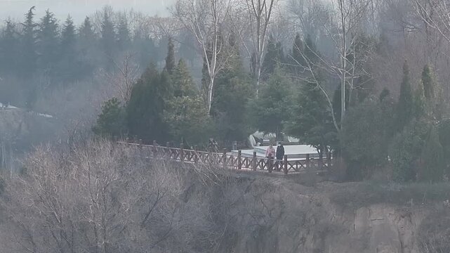 Sanmenxia Yellow River Park Pavilion - Misty Forest Valley Vista