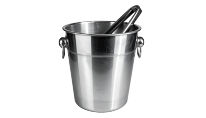 Metal Ice Bucket With Tongs Isolated On Transparent Background For Drinks Parties And Celebrations Barware And Restaurant Supplies