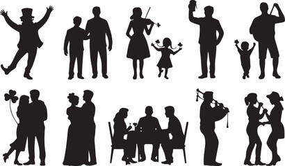 Silhouettes of People Celebrating St Patrick's Day with Music and Dancing celebration