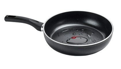 Black Non-Stick Frying Pan With Oil Isolated On Transparent Background For Cooking Food Kitchenware And Restaurant Menus Culinary Concepts