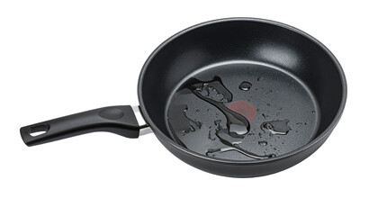 Black Frying Pan With Oil Isolated On Transparent Background Kitchenware For Cooking Food Culinary Preparation And Restaurant Menus Stock Photo