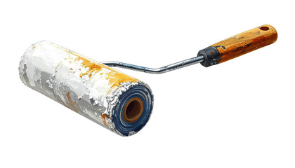 Used Paint Roller With White Paint Isolated On Transparent Background For Home Improvement And Painting Projects DIY And Construction Concepts