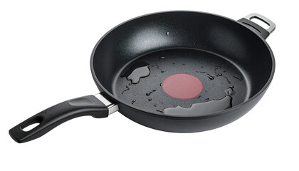 Black Frying Pan With Non-Stick Coating And Transparent Background For Cooking Food In The Kitchen Or Restaurant Isolated Studio Shot