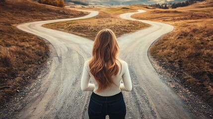 Taking a chance, the woman deliberates her future direction.