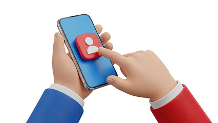Hands holding smartphone with user icon