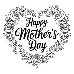 Happy Mother&rsquo;s Day Floral Wreath Typography &ndash; Elegant Line Art Celebration Vector