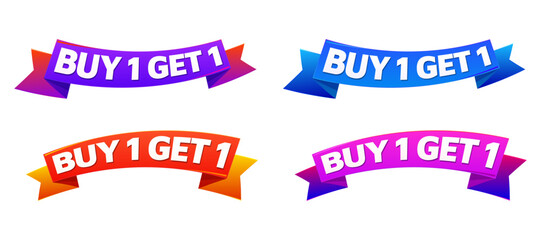 Set of four colorful 3D Buy 1 Get 1 banners
