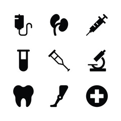 Set of Healthcare and Medical Icons. Containing Diagnostic Tools, Telemedicine and Hospital Equipment Illustrations
