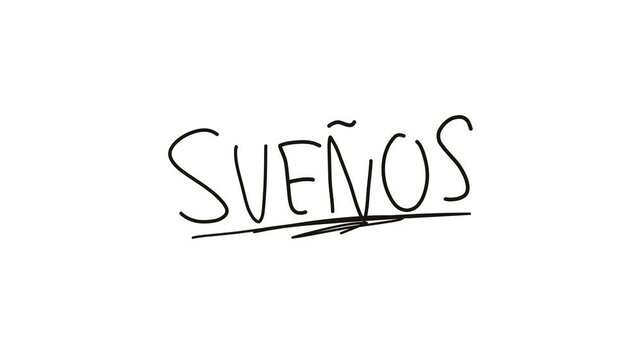 video de la palabra sue&ntilde;os escrita a mano sobre fondo blanco