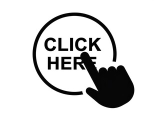 Bold circular design with instruction click here and finger pointing