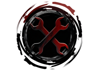 Red wrenches crossed in circle symbol for repair and maintenance services