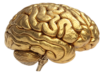 Golden brain model on black background for science and education