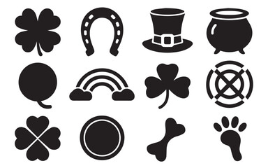 St Patricks Day Icons Collection With Four Leaf Clover Rainbow Horseshoe Top Hat Pot Of Gold Keywords: st patricks day, clover, four leaf clover, shamrock, lucky, ireland, irish, tradition