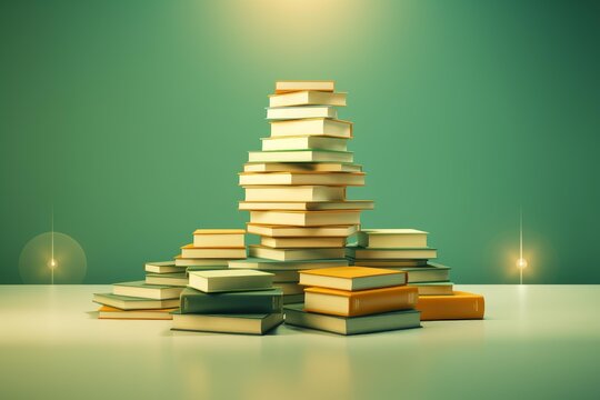 Numerous books are neatly piled on a table, symbolizing learning and academic development - Powered by Adobe
