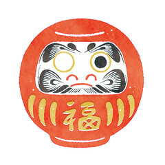 縁起の良い赤いだるまのイラスト・片目｜正月・開運・日本文化素材
