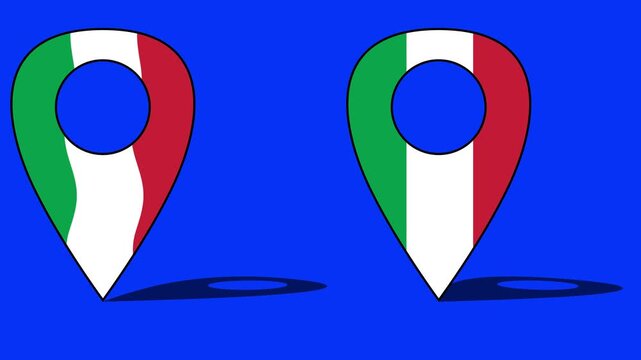 map pin animation with waving italy flag colors isnide