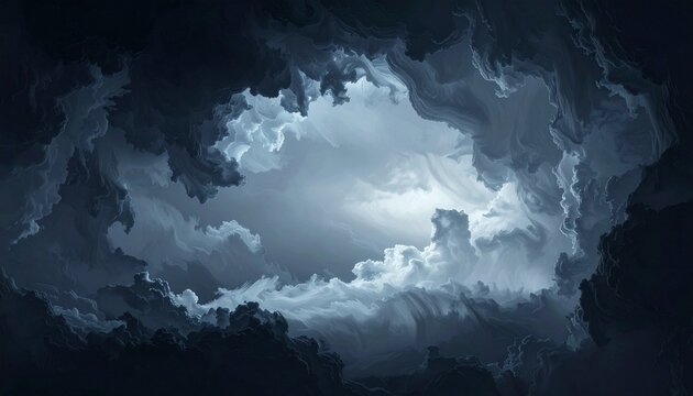 Circular storm clouds revealing light in dramatic sky