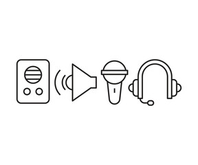loudspeaker, megaphone, mic and headphone icons set line illustration vector