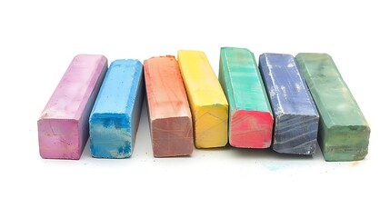 Colorful chalk sticks are neatly arranged in a vibrant row, ready for artistic expression.