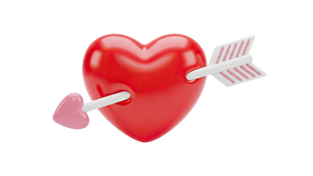 Heart pierced by Cupid's arrow in love