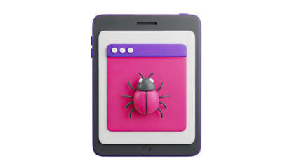 3D Bug Icon on Smartphone Screen - Software Error Concept