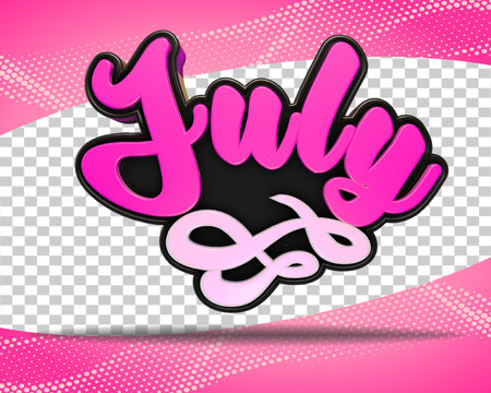 3d set render greeting welcome to july front view