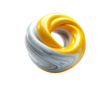 Swirling, glossy yellow and white torus shape on black background