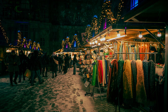 Festive Christmas Market at Humboldt Forum Berlin in Winter Snow