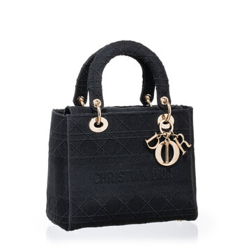 Dior bag, D-Lite model, in black fabric, photographed on a white background. Milan, Italy, October 3_2025