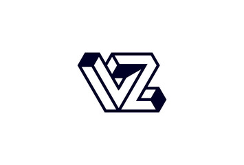 Letter VZ Logo, Letter VZ 3d style logo design, vector illustration