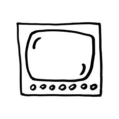 Old TV set. Retro television set. Doodle style hand drawn object. Simple isolated outline.