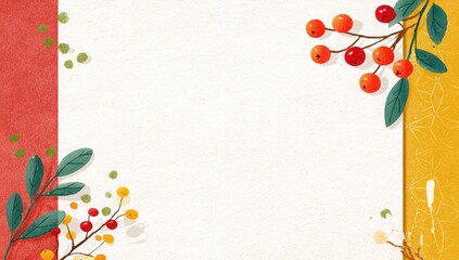 Autumn Berries and Leaves Hand-Drawn Border with Textured Background