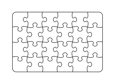 Jigsaw puzzle pieces blank template. Cutting lines simple grid design for kigs jigsaw rounded rectangle puzzle - 24 pieces.