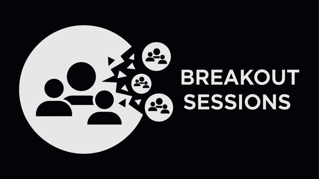 Team collaboration concept with breakout sessions icon on dark background