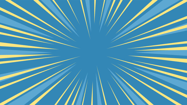 Dynamic burst blue yellow background. Exploding sunburst vector background. 16:9 dimensions size ratio.