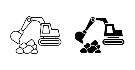 Excavator Lifting Rock Icon for Construction, Mining and Heavy Machinery