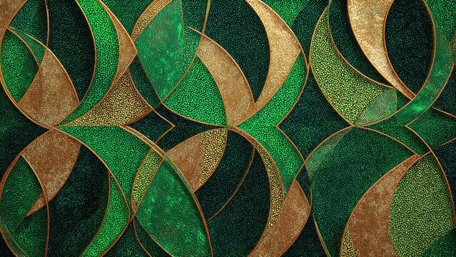 Abstract geometric green and gold pattern