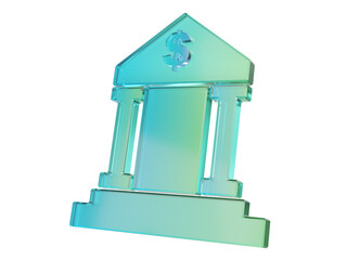 Bank icon holographic glass crystal isolated on transparent png background. Money payment transfer exchange currency investment fund economicfinancial economy. 3d render illustration