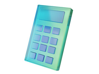 Calculator icon symbol gradient glass holographic crystal style on transparent png background. tool mathematics finance business office economy device calculation. 3d rendering illustration