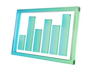 Growth icon glass holographic isolated on transparent png background. Analytics planning economy business financial development information. 3d rendering