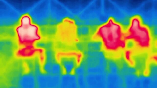 The movement of people in the streets, crowds of people and hustle during rush hour. Image from thermal imager device.